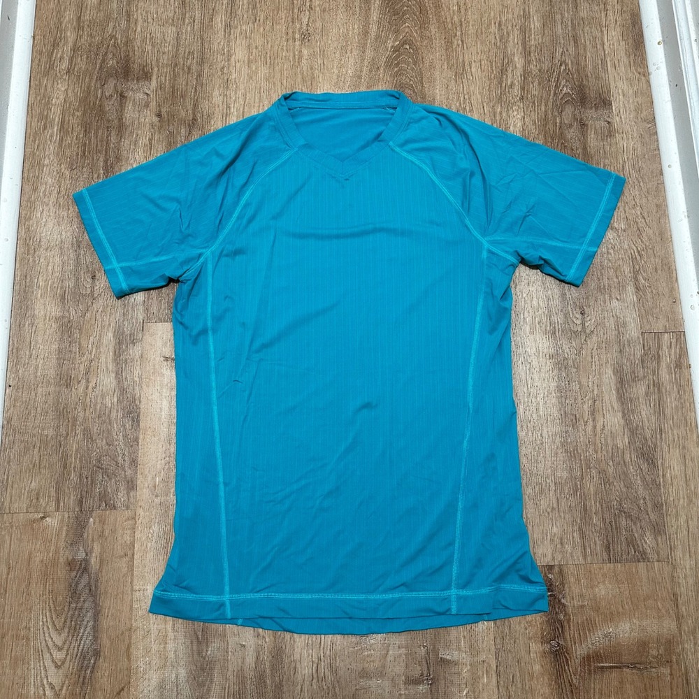 Men's Turquoise Blue Performance V-Neck Short Sleeve Athletic Training TShirt, M